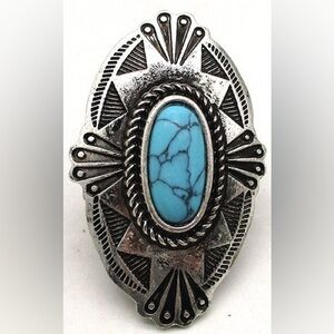 Ambers Allie Oval Concho Ring With Turquoise Colored Stone